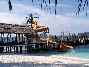 Orange slide at Rawa Island Resort's jetty 