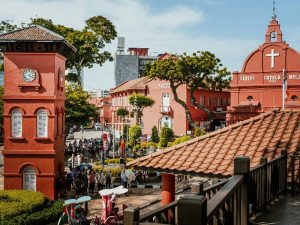 View of all the famous red buildings in Dutch Square, Malacca 