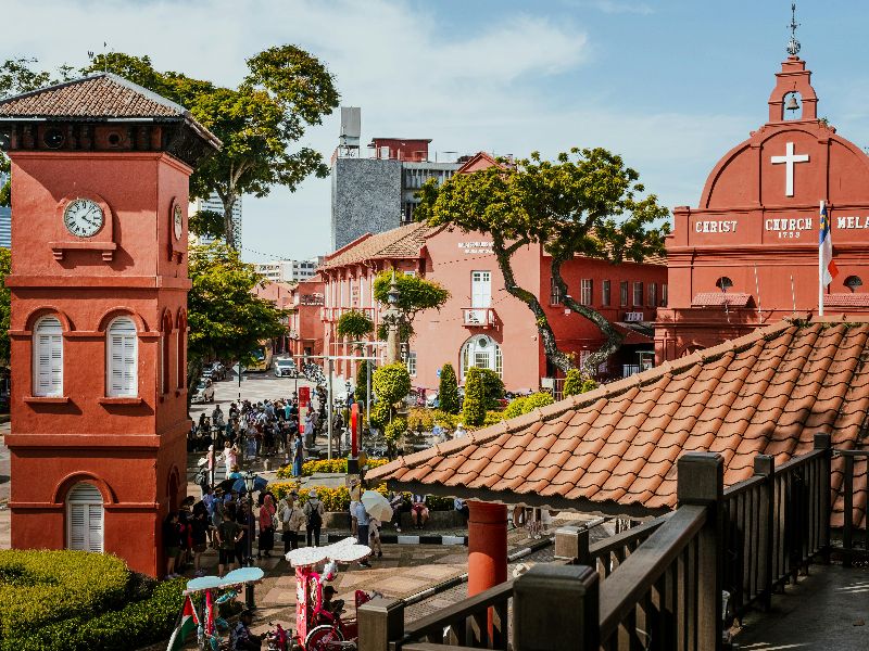 View of all the famous red buildings in Dutch Square, Malacca